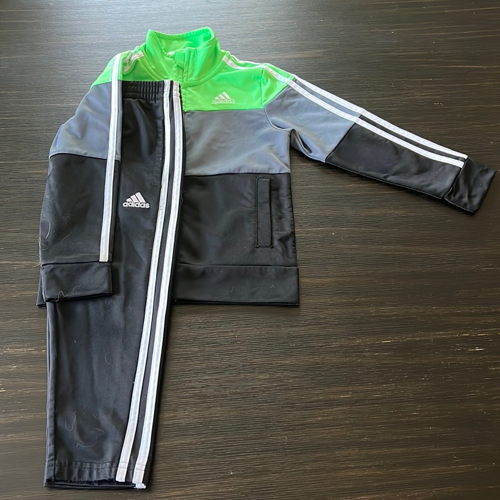 Adidas Track Suit Boys 4T colorblock Green Grey Black